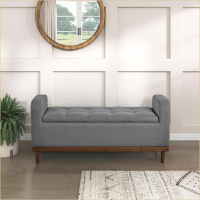 Lift Top Storage Bench, Mid-Century Modern Tufted Slate Gray Polyester Walnut Solid Wood Frame | Gray | Polyester