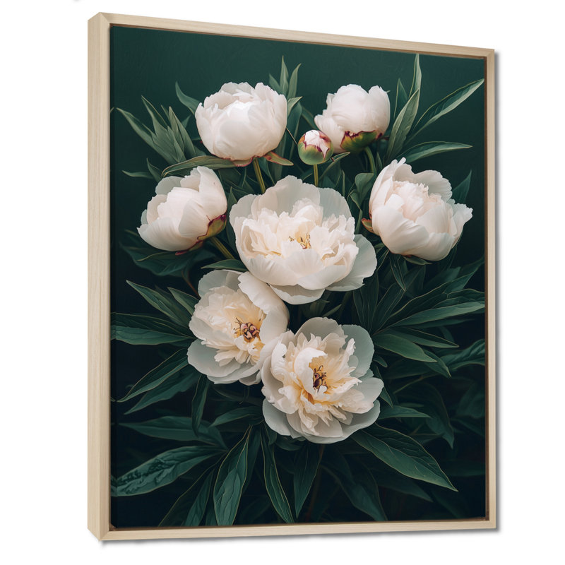Art sur toile, pivoines sombres II, H 32 po x l 16 po, Reproduction avec cadre flottant, Crème, crème