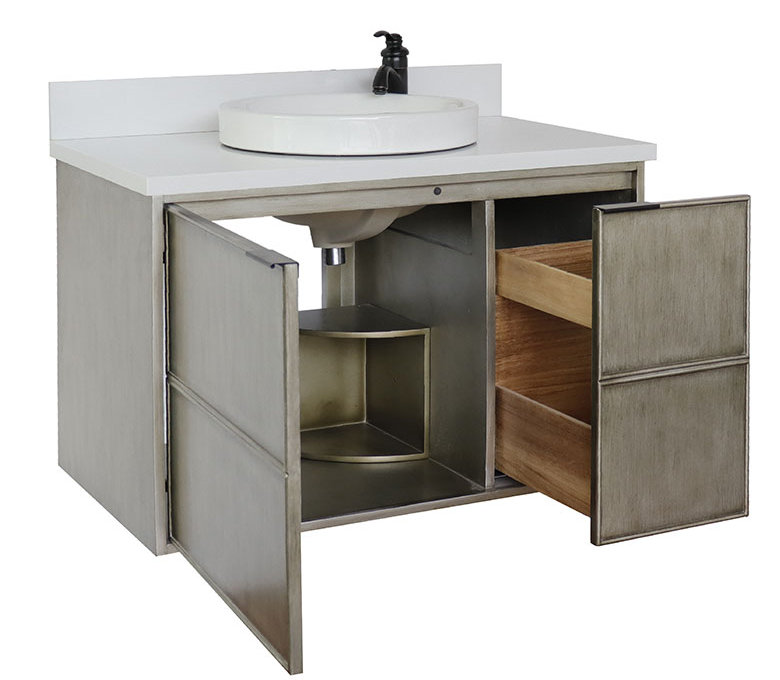 Ensemble de meuble-lavabo simple mural 37 "37", Quartz blanc