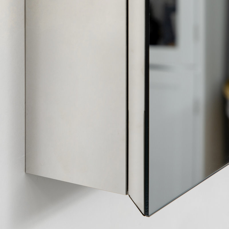 Silver Wall Cabinet With Mirror For Bathroom - 15.11" X 23.26", Hinged Door, Storage Laundry And Living Door & Shelves Room