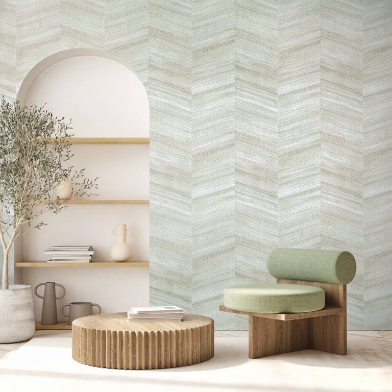 Salt Collection Glass Beads Vetro Chevron Design 10.05m x 53cm Wallpaper Roll, Green