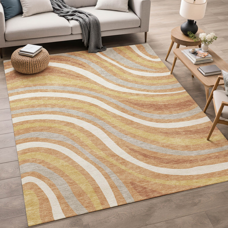 Machine Washable Indoor/Outdoor Chantille ACN2490 Stripes Rug, 5' x 7'6", Copper
