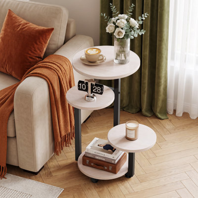 Round End Table Small Side Table With 4-tier Storage Shelves for Living Room, Bedroom