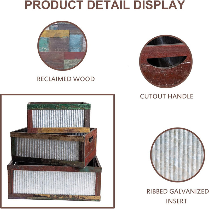 Ensemble de 3 caisses gigognes en bois, boîtes de rangement rustiques en bois avec poignées découpées, paniers décoratifs en bois de ferme pour présentation (aléatoire)