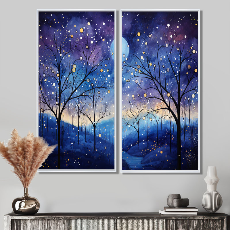Indigo Dreams III - ensemble d'art mural abstrait 2 paysages, 20" H x 24" W, Impression encadrée flottante, White