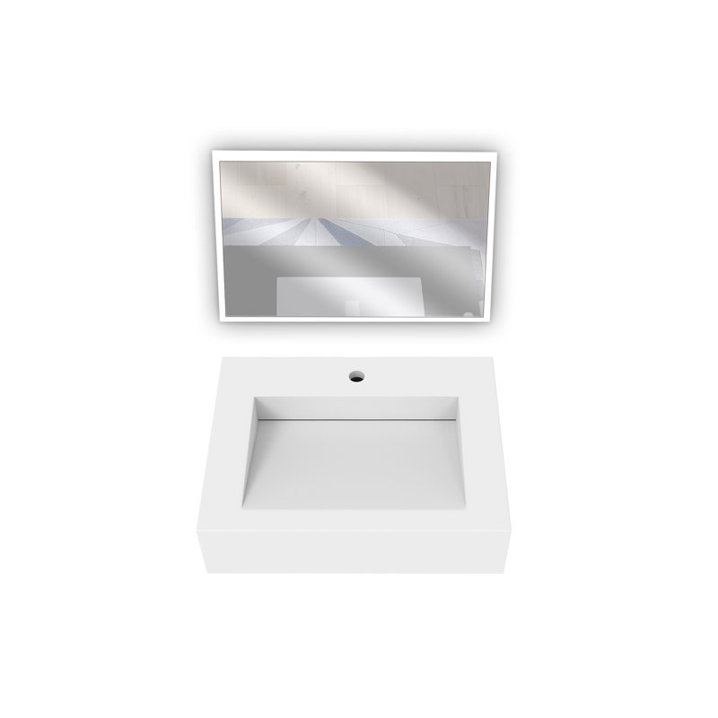 Pyramid 24" Rectangular Solid Surface Wall Mount Bathroom Sink and LED Mirror Combo, White