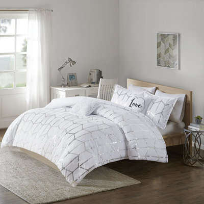 Ensemble de couette imprimée métallisée en polyester pour lit simple/simple XL