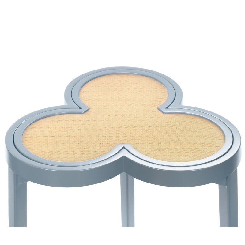 Clover Cigar Table With Reversible Lacquer And Natural Grasscloth Top In Matte Green Lacquer, Matte Light Blue