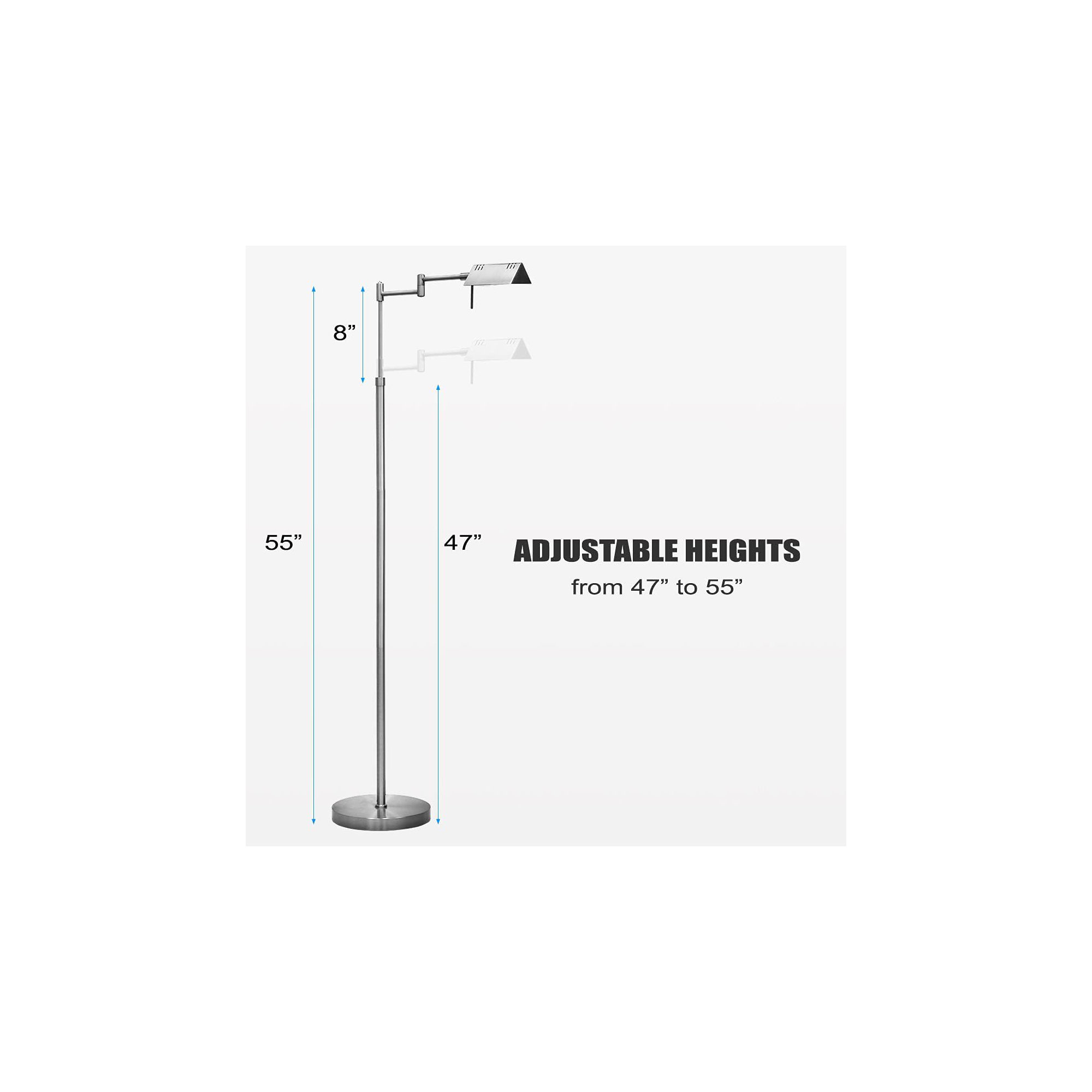 Urick 55" Dimmable LED Pharmacy Floor Lamp, 12W LED, Full Range Dimming, 360 Degree Swing Arms, Adjustable Heights, Standing Lamp for Reading, Sewing, and Craft, ETL Listed