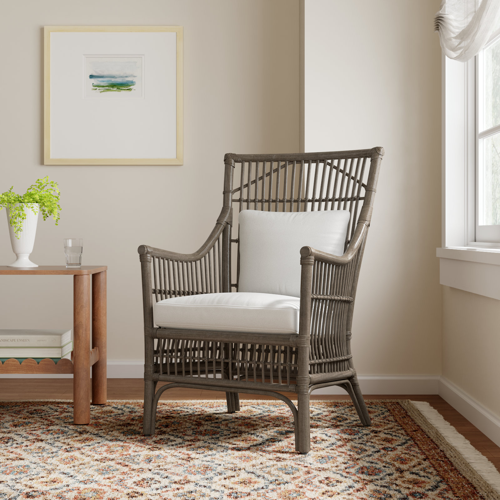 Jamestown Rattan Armchair, Gray