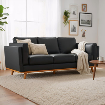 Napa Leather Couch, 88 Inch Leather Sofa for Living Room, Leather Office Couch, Solid Wood Accent