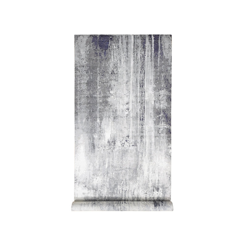 8'1"x23'10" Gray Modern Abstract Design Wool and Silk Hand Knotted Rug FAB7C2DF68C04EE28D523806020E4EE6