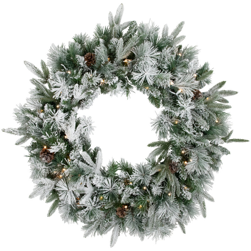 Couronne de Noël artificielle pré-éclairée en pin avec ange émeraude et pin - lumières DEL claires de 30 pouces