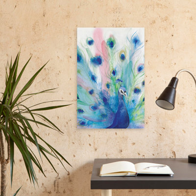 «Peacock Glory IV Crop» - animaux, oiseaux, art bohémien bleu