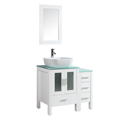 36'' Free Standing Single Bathroom Vanity with Glass Top -  Ebern Designs, 1B82B6544D9C421BAE582FF01C3A5B94
