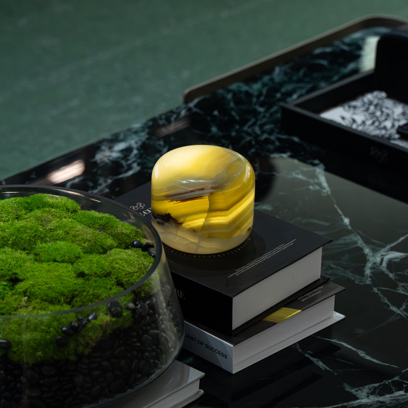 Natural Jade-Green Marble Touch Table Lamp, Rechargeable Cordless LED Night Light with 3-Level Dimmable Brightness,  Portable Decorative Ambient Lamp for Bedroom Living Room Office Outdoor Parties