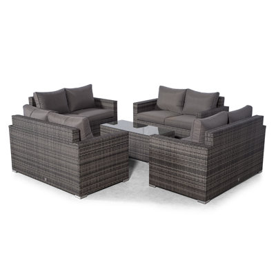 Villatoro Grey Rattan 4 X 2 Seat Sofa With 2 X Rectangle Coffee Table, Outdoor Patio Garden Furniture