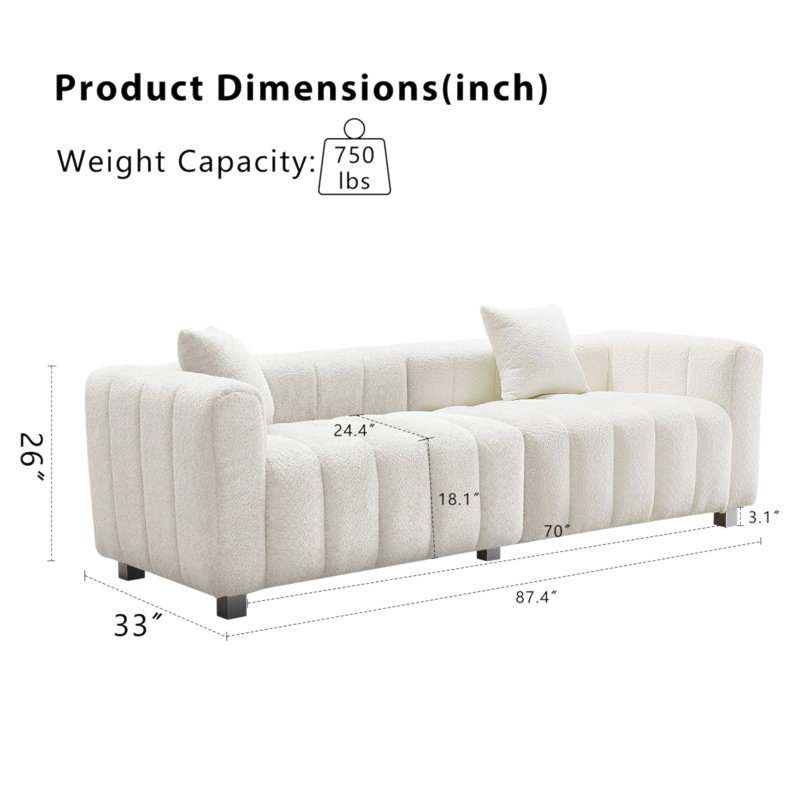 Causeuse 3 places 83,46 po en velours de qualité supérieure, canapé rembourré à bulles moderne avec pieds en métal et 2 coussins pour le salon, la chambre à coucher.