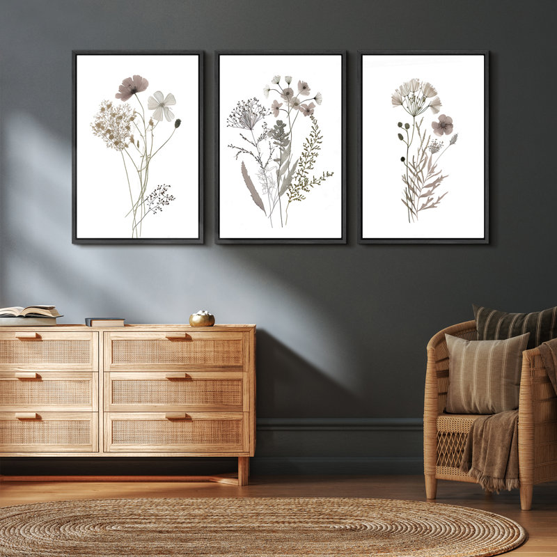 "Minimal Botanical" Wildflowers, Noir, H 24 po x l 16 po x P 1,5 po