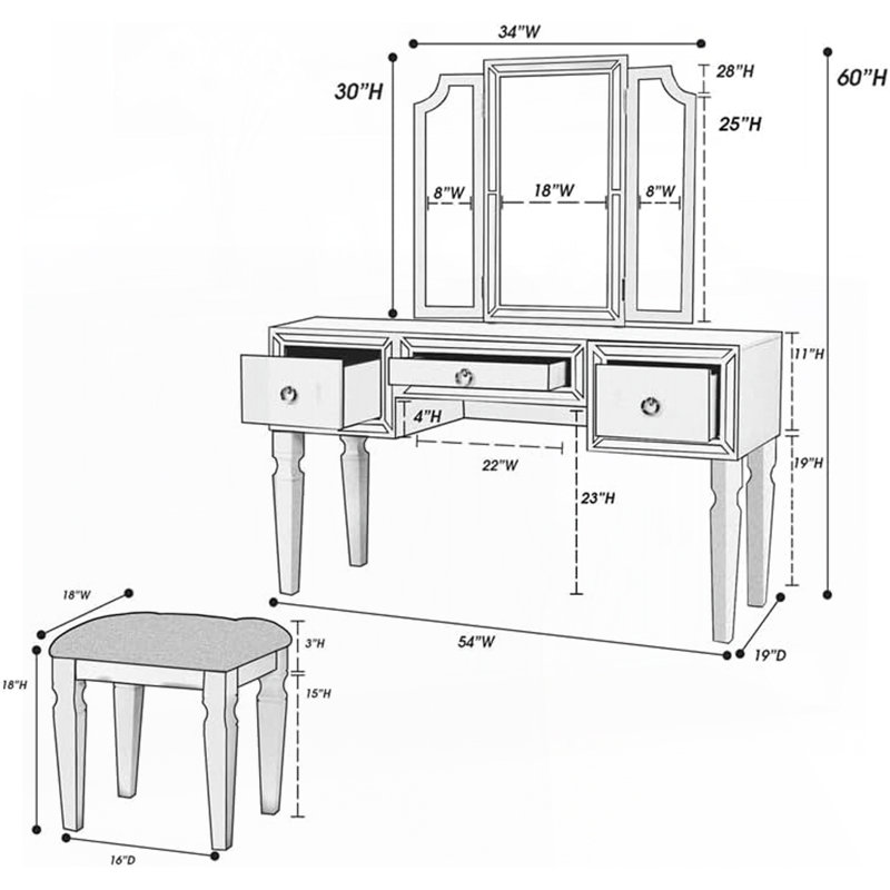 Ensemble de coiffeuse classique, Cerisier