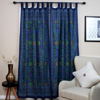 Daunta 100% Cotton Floral Semi-Sheer Tab Top Curtain Panel