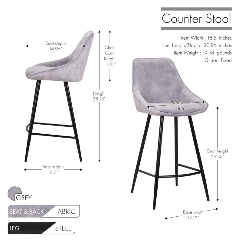 Upholstered Counter Stool, Grey