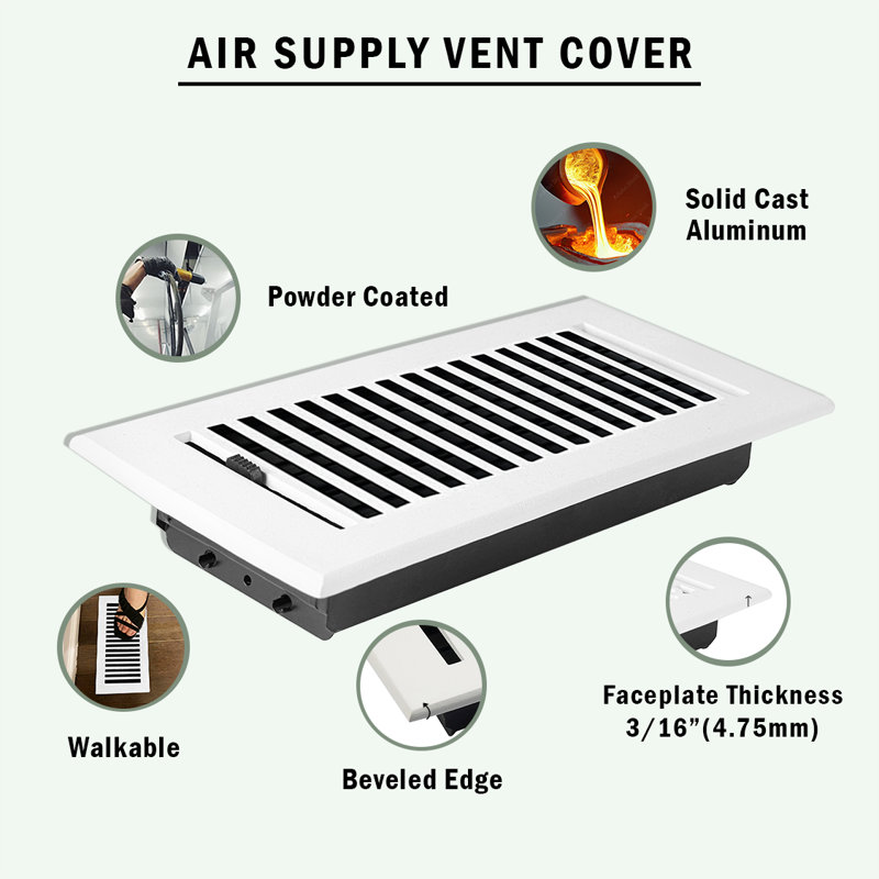 Paquet de 7 ouvertures de conduit 4 po x 10 po SLEEK (5-1 / 2 po x 11-3 / 4 po), Blanc / Blanc, Floor-No Screw Holes