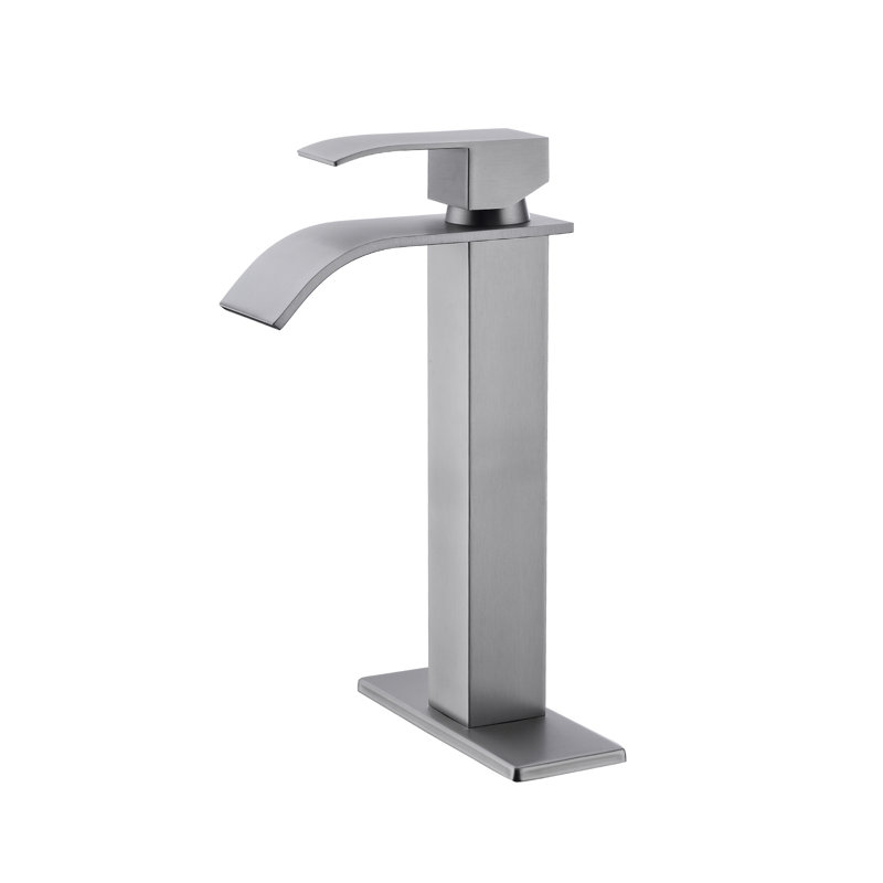 Waterfall Spout Single Handle Bathroom Sink Faucet, Stainless Steel