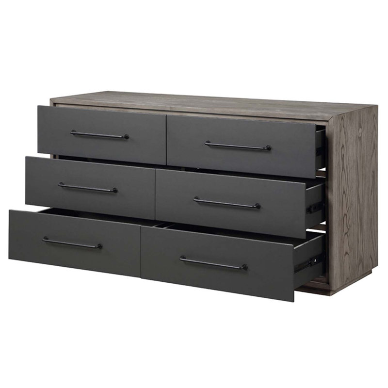 Commode 6 tiroirs Estevon, finition chêne gris