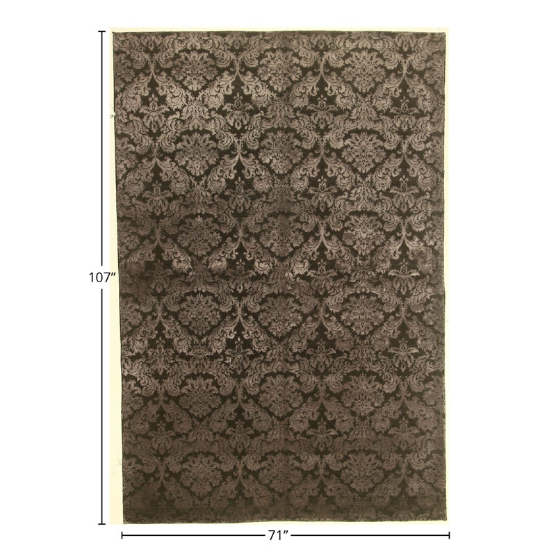 Hand Knotted Floral Area Rug in Silver