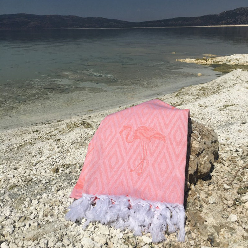 Luxueuse serviette de plage Fouta, motif flamant rose, 39,4 po x 70,9 po | 100% coton, très absorbant, doux au toucher | Lavable à la machine, couleur saumon | Parfait pour la plage, la piscine, le spa et les voyages