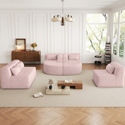Rose - canapé combiné de 144 po avec deux chaises longues, cinq coussins de dossier et un tissu respirant Boucle pour la conception du salon, un bon soutien confortable