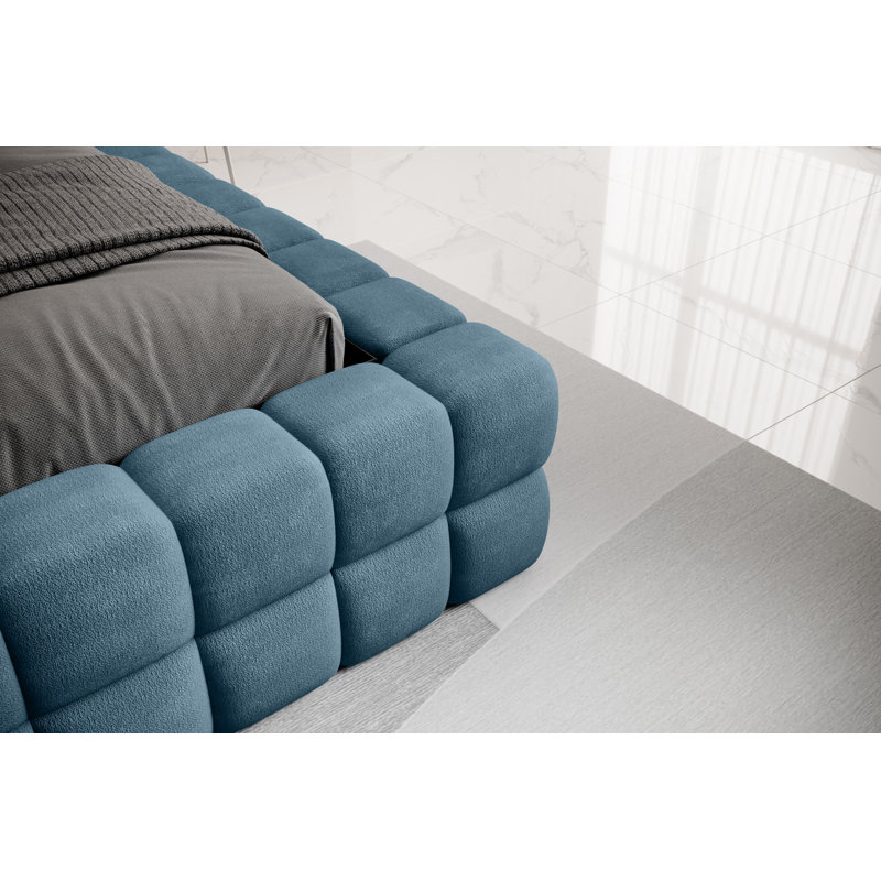 Monzerat Upholstered Bed with Mattress, European Kingsize (160 x 200cm), Blue