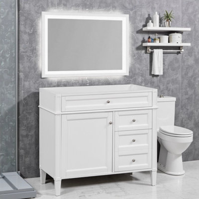 36 Inch Modern Bathroom Vanity Cabinet without Sink - Solid Wood Frame with 2 Drawers, Tip-Out Drawer, and Cabinet Door Organizer - White
