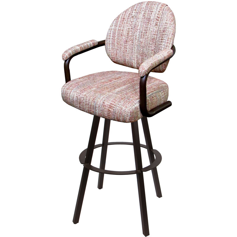 Tabouret de bar pivotant en métal Leandra, Mélange de polyester rouge / cadre brun