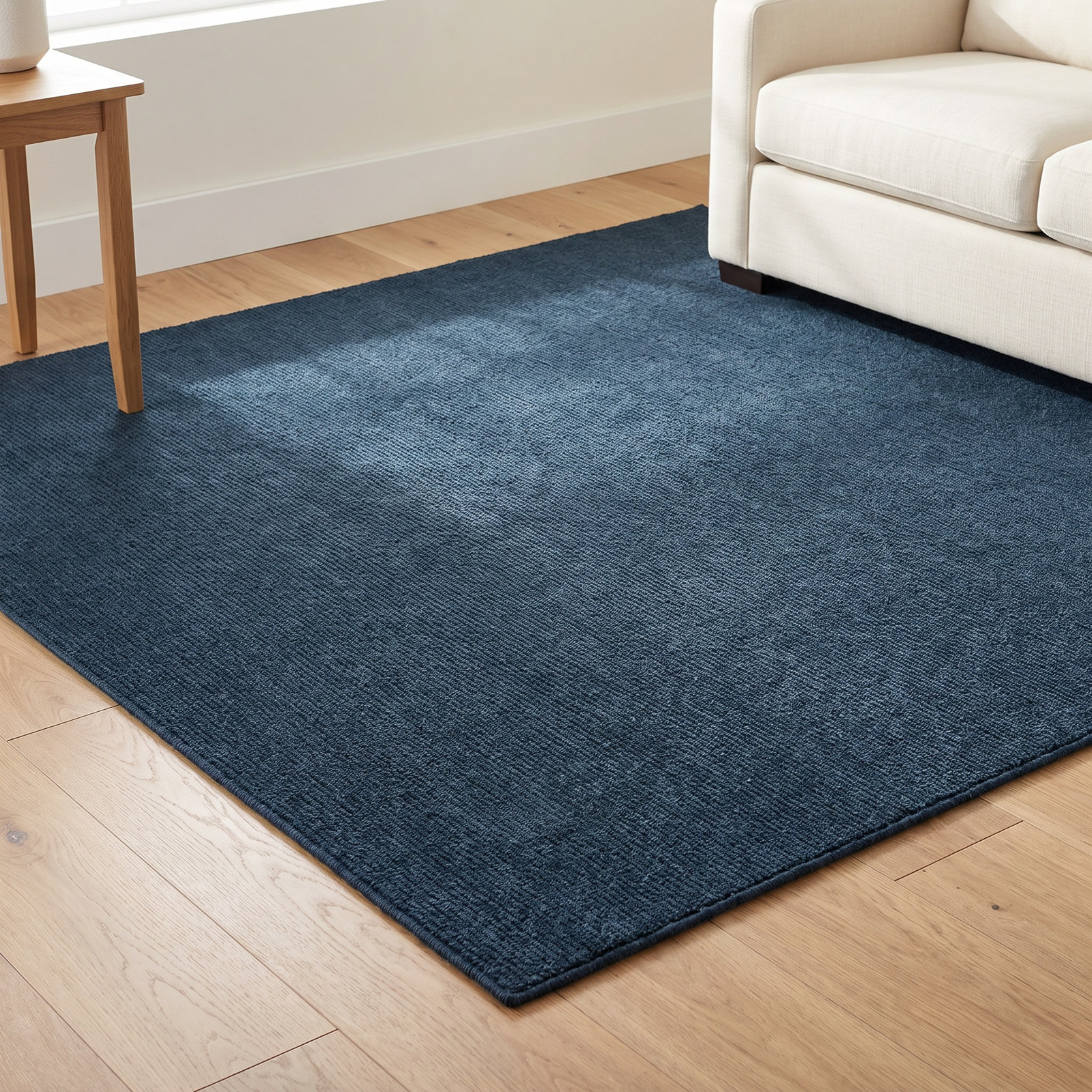 Crowe Dark Blue Hand-Woven Wool Rug, Rectangle 5' x 8'