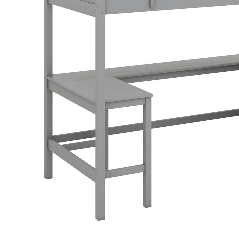 Twin Size Loft Bed With Shelves And Desk, Gray