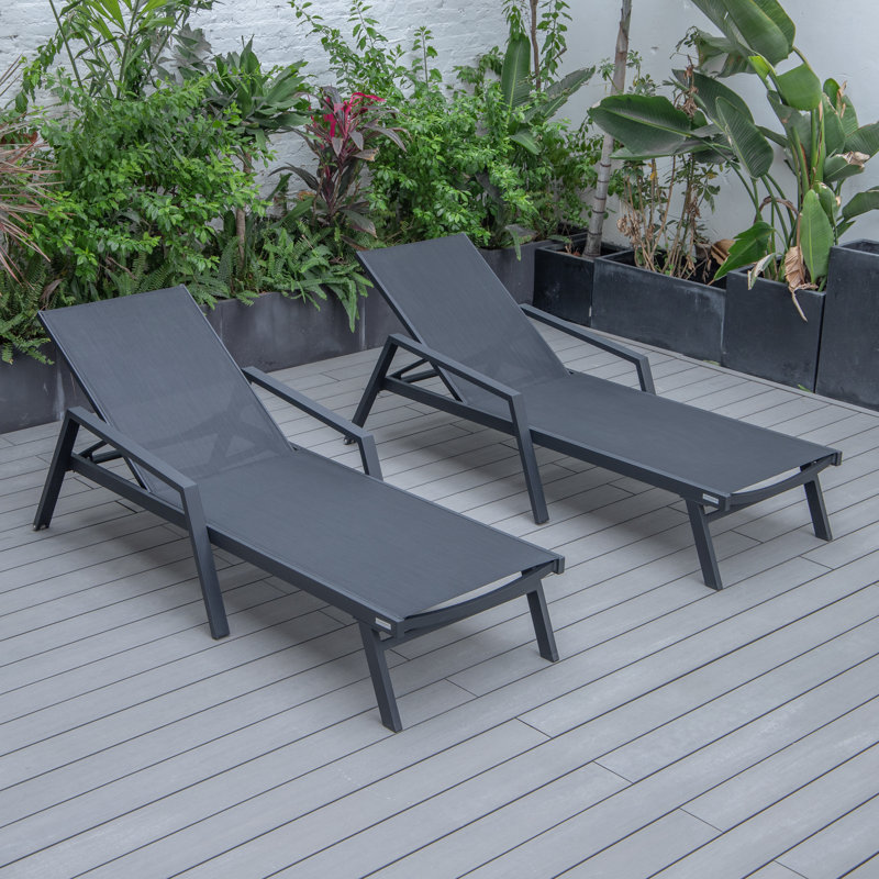 Marlin Outdoor Patio Reclining Chaise Lounge Arm Chair with Powder-Coated Aluminum Frame- Breathable Sling Mesh Fabric, Adjustable Backrest