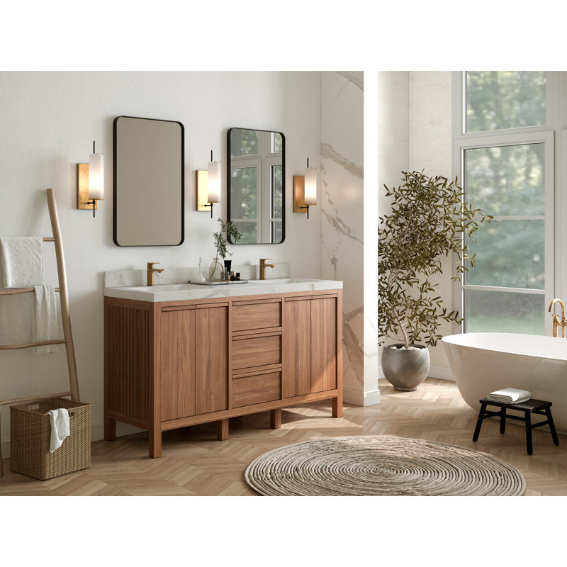 60 po Elizabeth X P 22 po D Meuble-lavabo double en quartz naturel foncé avec quartz, 2 en noir Calacatta