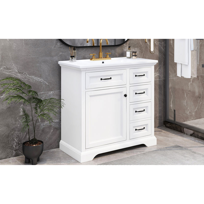 Meuble-lavabo moderne blanc avec lavabo, rangement spacieux et panneau de fibres à densité moyenne durable