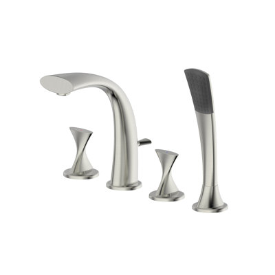 Twist Collection Two-Handle Deck-Mount Roman Tub Faucet with Pull-Out Hand Shower & Rough-In Valve - Brushed Nickel