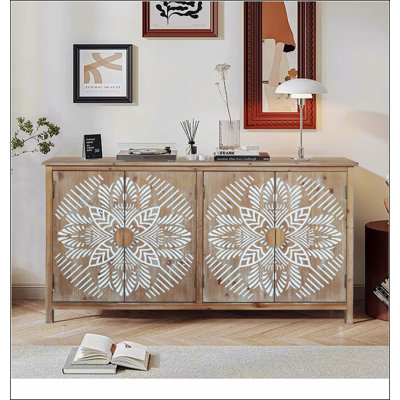 60"Wood Accent Cabinet with 4 Doors, Brown and antique white Modern Pantry Cabinet, Wood Buffet Cabinet, Media Cabinet, Console Cabinet, Cabinet for Entryway, Living Room, Bedroom, Dining Room