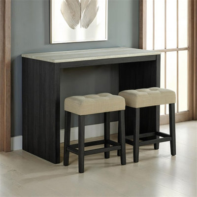 Ensemble de salle à manger bicolore 3 pièces avec tabourets capitonnés beige