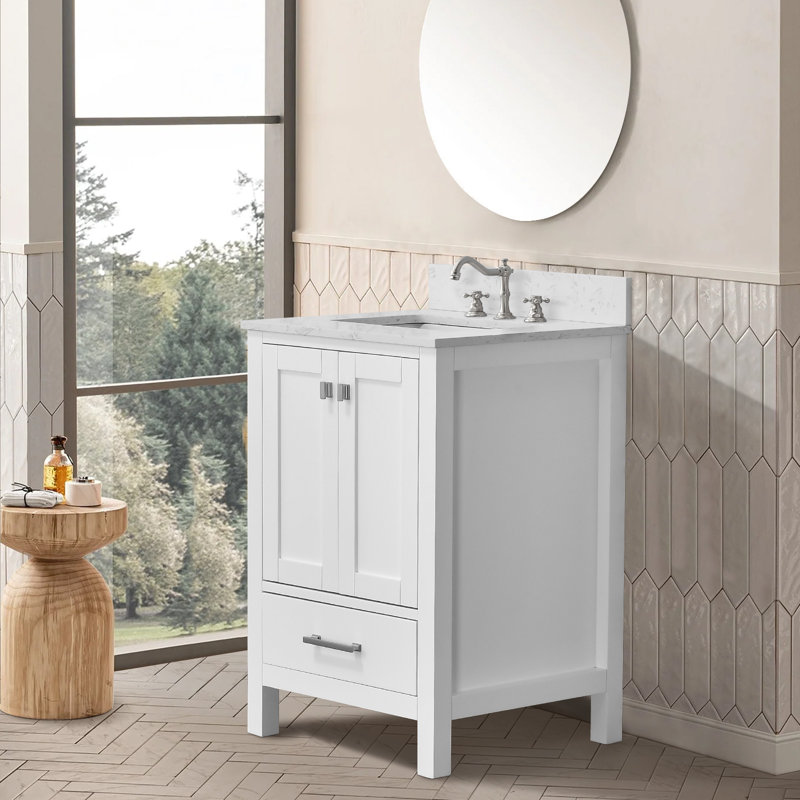 24'' Melitta Vanity, Solid Wood Frame Melitta Storage Cabinet, Freestanding Vanity Top With Basin