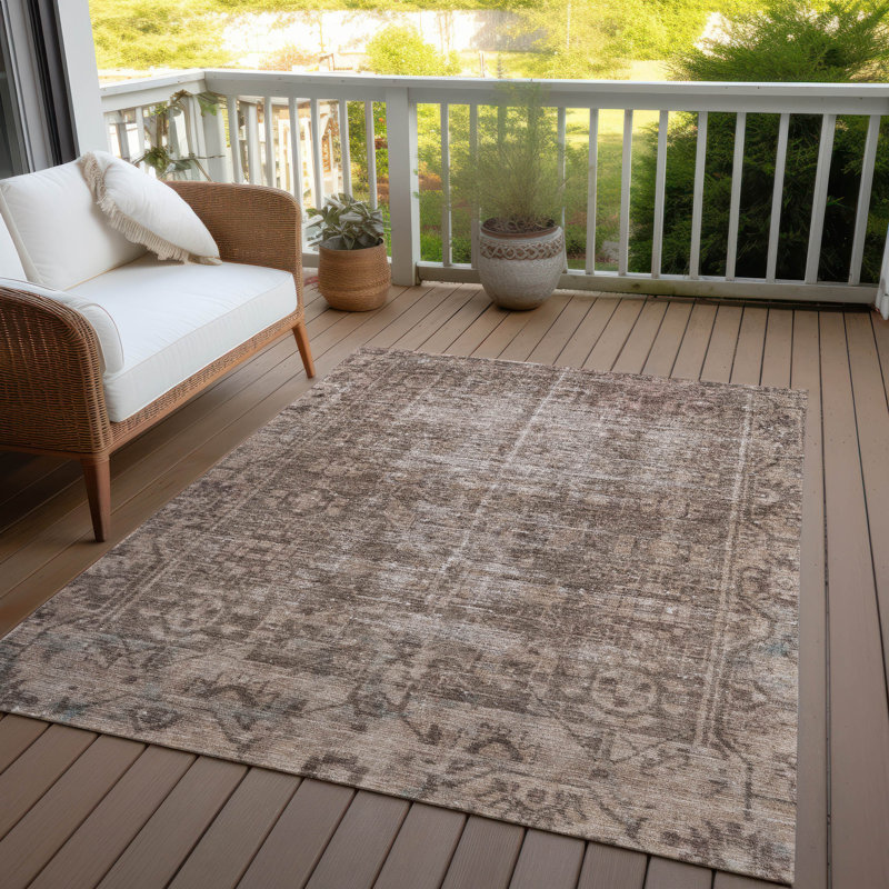 Tapis brun intérieur / extérieur lavable en machine Christain ACN1228, Rectangle 9 pi x 12 pi