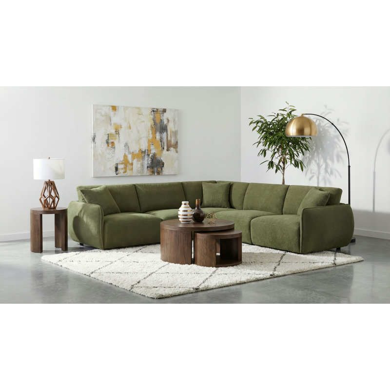 Canapé modulaire rembourré en chenille 5 pièces Henry vert, H 33 po x l 108 po x P 108 po, Mélange de polyester vert
