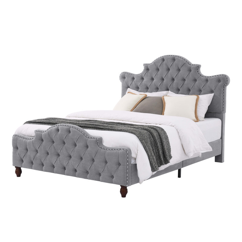 Château Luxe Wingback Upholstered Bed Frame, Gray