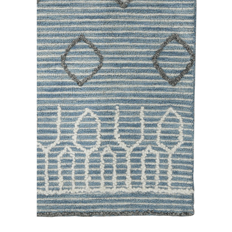 Handmade Blue Wool 9' x 13' Reversible Area Rug