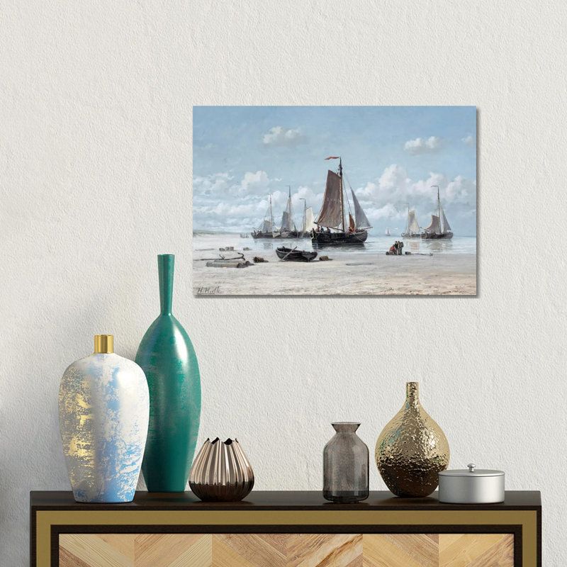 Fishing Vessels On The Beach, Zandvoort by Hendrik Hulk - No Frame Gallery-Wrapped Canvas Giclée on Canvas