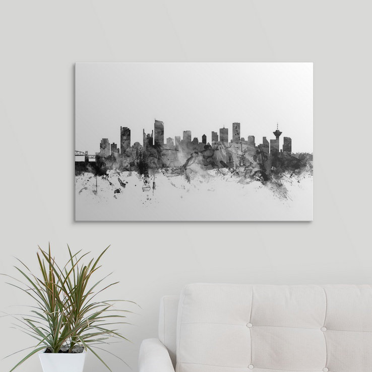 «Francy Vancouver Canada Skyline» par Michael Tompsett - reproduction, H 24 po x l 36 po x P 1,5 po, Toile